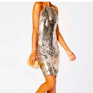 Sequin Hearts Metallic Bodycon Fairy Dress Gold Disco Party Concert Size 5